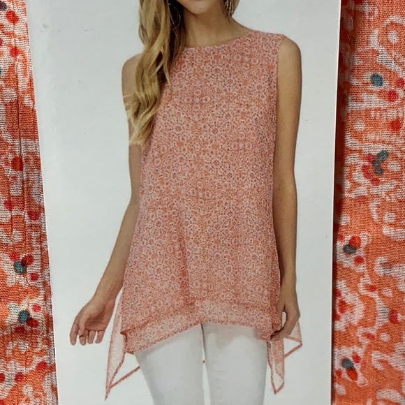NWOT Fever lightweight Orange Print Tank Blouse - Picture 2 of 8